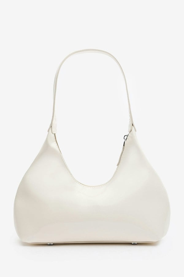 Where's That From Ecru Sleek Minimalist Hobo bag in Cream Patent Faux Leather