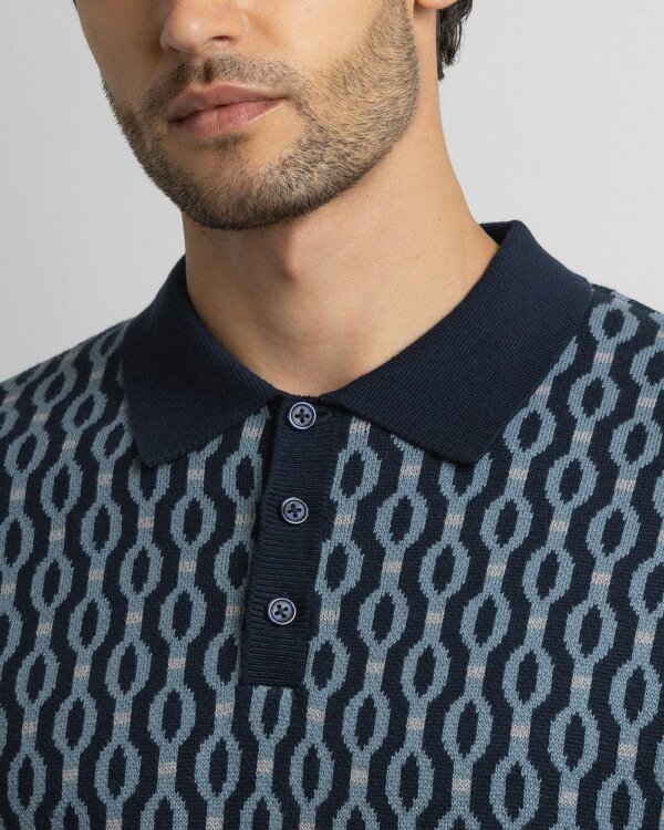 Steel & Jelly Kew - Geometric Diamond Jacquard Knitted Polo Shirt