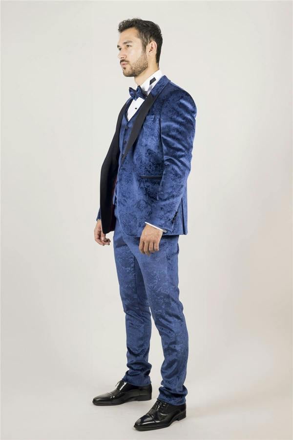 Infinity Leather Men's Blue 3 Piece Velvet Wedding Tuxedo Formal Suit
