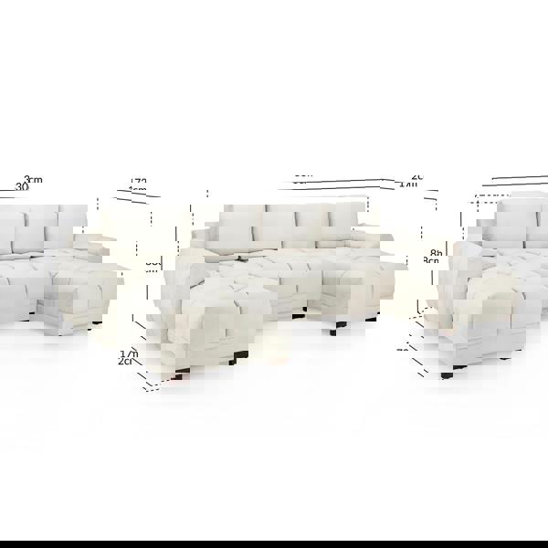 Furnishings For Less Zura Plush Velvet Large U Shaped 4 - 5 Seater Sofa  | Cream, Grey or Mocha