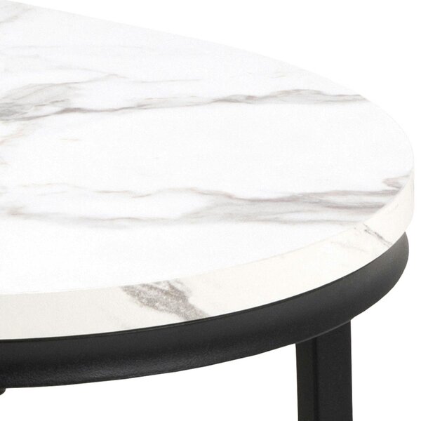 Wyld Haus Copenhagen Round White Marble Effect Nesting Coffee Table Set Black Metal Legs