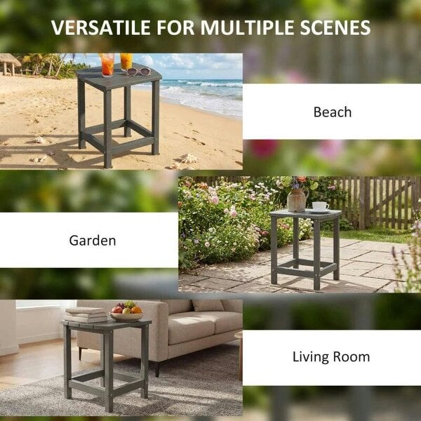 Outdoor Side Table, Garden Coffee Table, All-Weather Adirondack Side Table for Garden, Beach, Indoor Outdoor, Grey