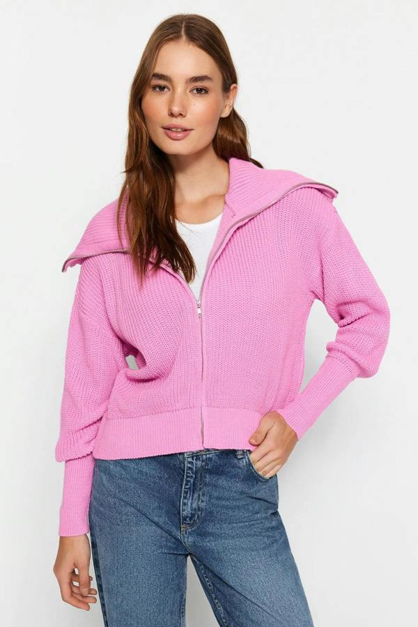 Hoxton Gal Oversized Draped Collar Zip-Up Knit Cardigan
