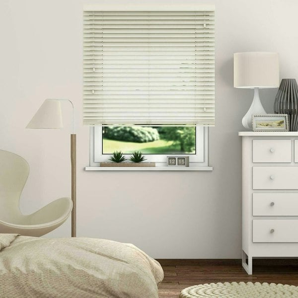 NewEdgeBlinds Creme Smooth Finish Faux Wood Venetian Blinds with Strings  (130cm drop)