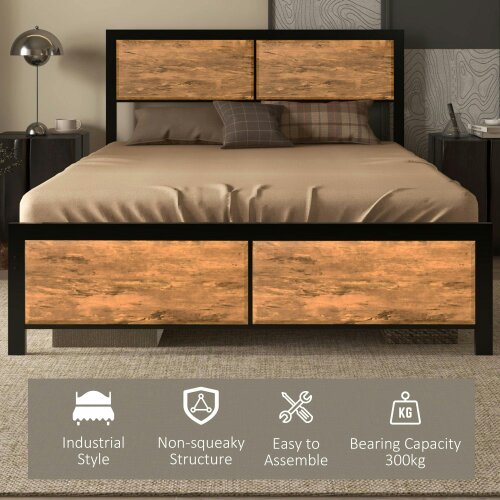 Wyld Haus Sohala 4FT6 Industrial Metal Frame Double Bed with Headboard and Footboard