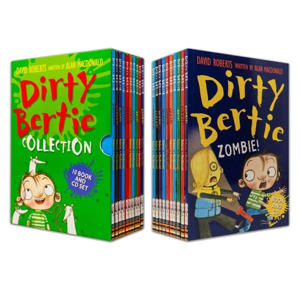 Dirty Bertie 10 Book Box Set with CDs by David Roberts (Zombie!, Pirate!, Rats!, Fame! & More)