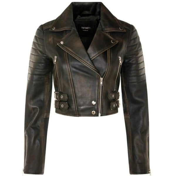Infinity Leather Women's Real Leather Short Cropped Length Biker Jacket