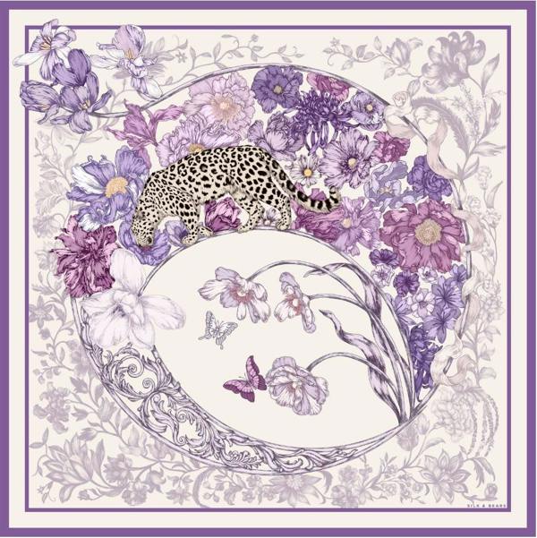 Lilac & Violet Leopard Twill Silk Scarf – Printed Mulberry Silk, Gift for Her