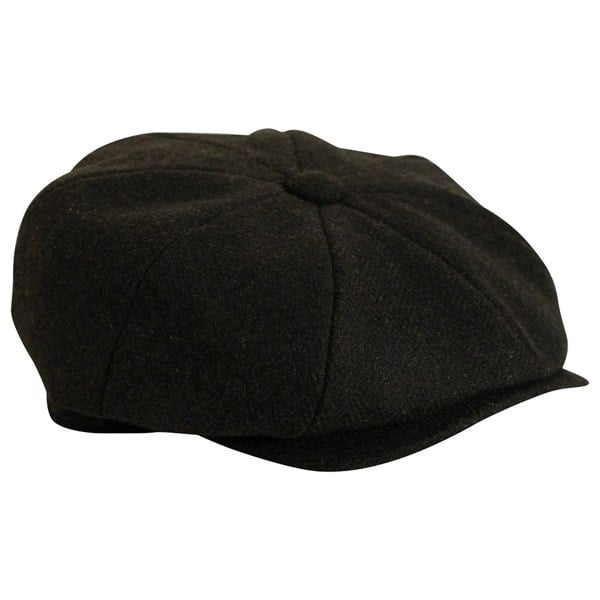 Gamble & Gunn Black Herringbone Newsboy Button Top Cap