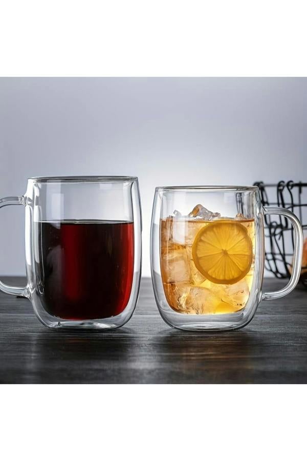 Dyzi 4pcs Double Wall Glass Mugs 350ml Heat Resistant Cups