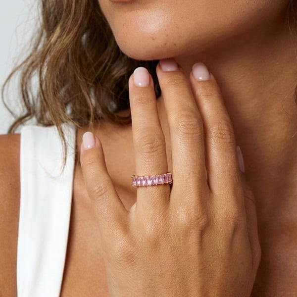 MUCHV Stacking Ring With Pink Stones