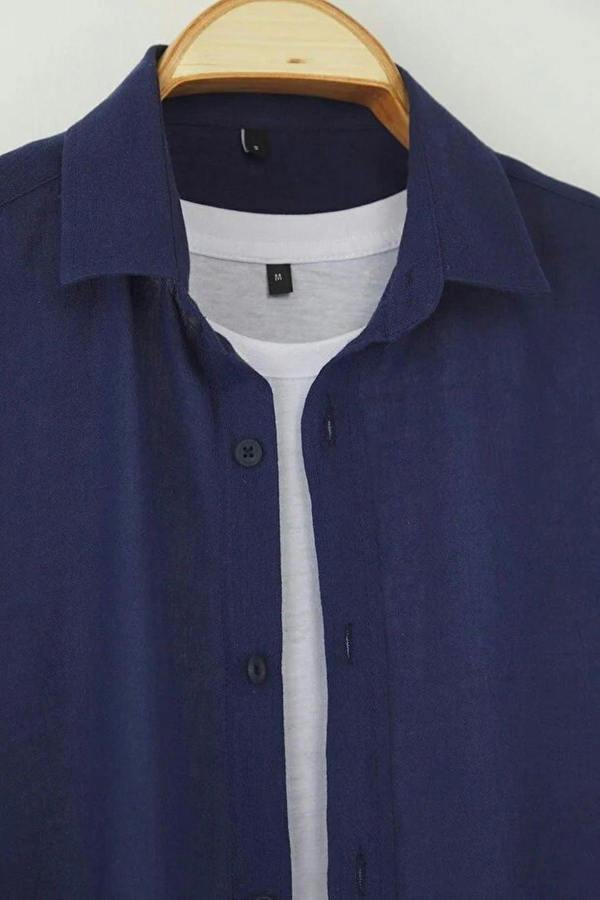 WOVCOR Linen Look Men’s Shirt with Epaulettes and Wrinkled Effect