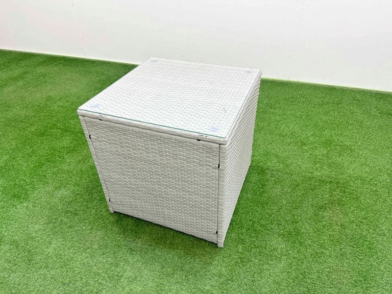 Fimous PE Rattan Lounge Sofa Set 8 Seater Outdoor Garden Furniture Set with Gas Fire Pit Table Love Sofa 4 Footstools Side Table Light Grey