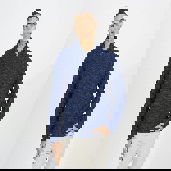 Brave Soul Navy Shawl Neck Textured Knit Jumper - Navy Image 1