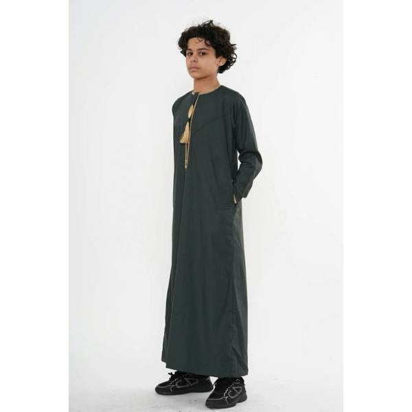 TT-003 - Boy's Emirati Omani Gold Tassel Embroidery Thobe - Green - Thobez - 20