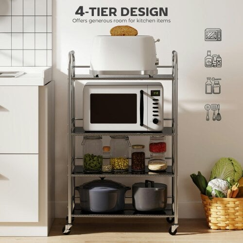 Wyld Haus Lalu Stainless Steel Silver 4 Tier Kitchen Trolley With Adjustable Shelves