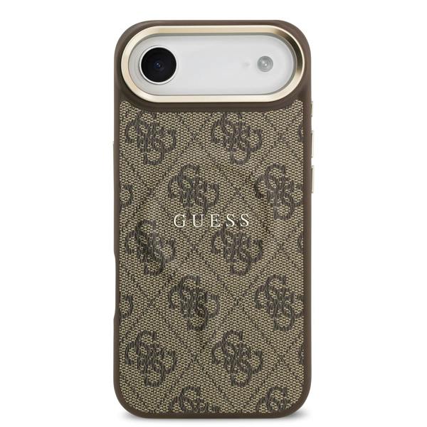 Guess PU Leather 4G Gold Frame Case with MagSafe for iPhone 17 Air 6.5" Brown - GUHMP17MP4MSEGCW
