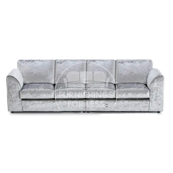 Crystal Crushed Velvet Long Fabric 4 Seater Sofa Full Back