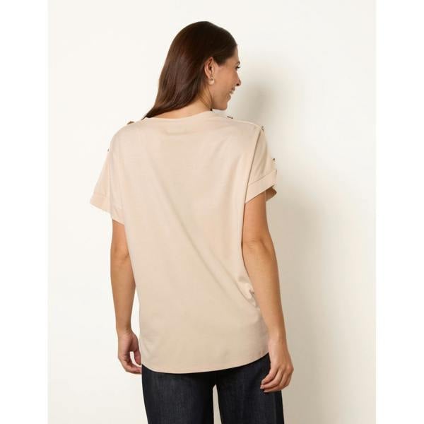 Blue Vanilla Round Neck Brochure Shoulder Detailing T-Shirt