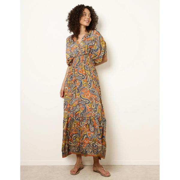 Blue Vanilla Gathered Sleeve V-Neck Maxi Dress