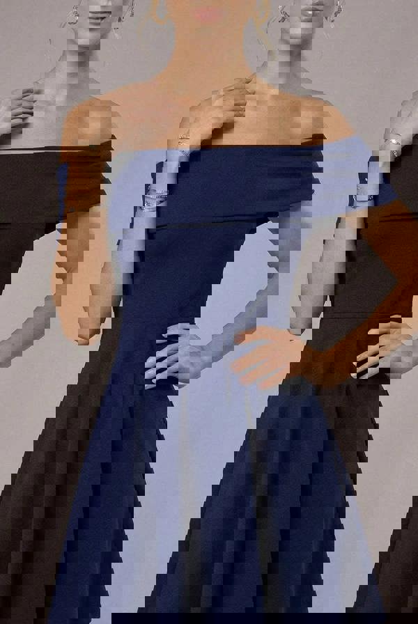 Strapless Crepe Skater Mini Dress - Navy Blue DR2575A