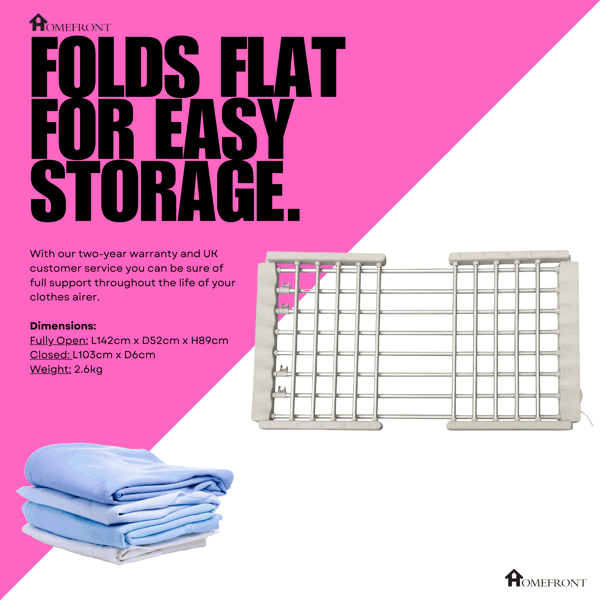 Homefront Heated Clothes Airer Rack Rail, Dryer 220W And Cover - Indoor Portable Eco Dry
