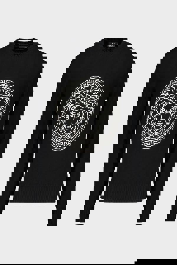 Versace Sweater Medusa Embroidery Crew Neck Pullover Black