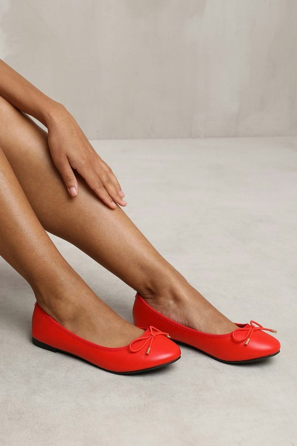 Where's That From Tallulah Wide Fit Slip on Flat Pumps in Red Faux Leather