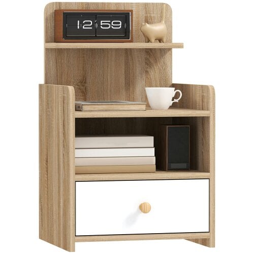 Wyld Haus Tahadi White And Wood Effect Multi Storage Bedside Table