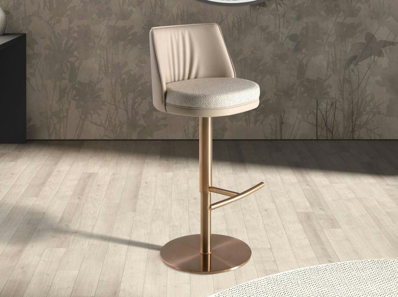 Angel Cerdá Swivel Stool in Cream Marbled Fabric and Cream Leatherette 4234
