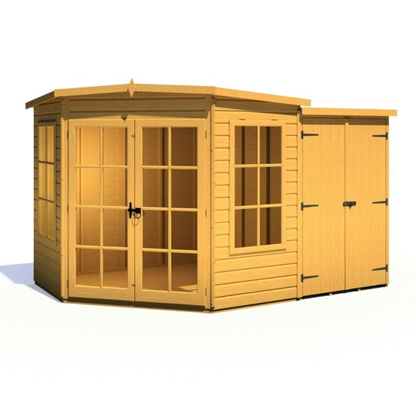 Shire Hampton with Side Shed 7x11 Corner Summerhouse 12mm Interlock Cladding - Best Shed