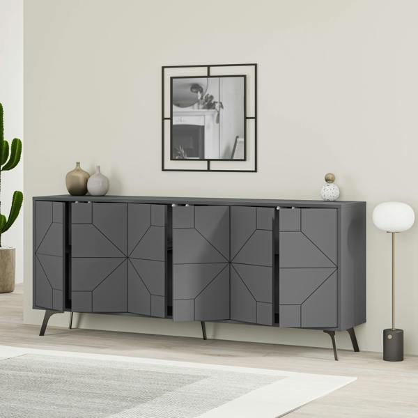 Decortie Dune Gold Marble Effect Geometric 6 Door Sideboard with Metal Legs (W) 181cm