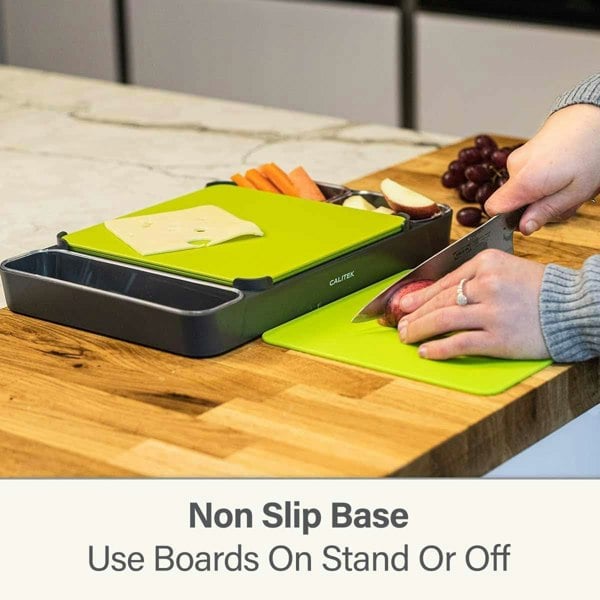 CALITEK Set of 3 Chopping Board Set With Holder for Multipurpose Use Green