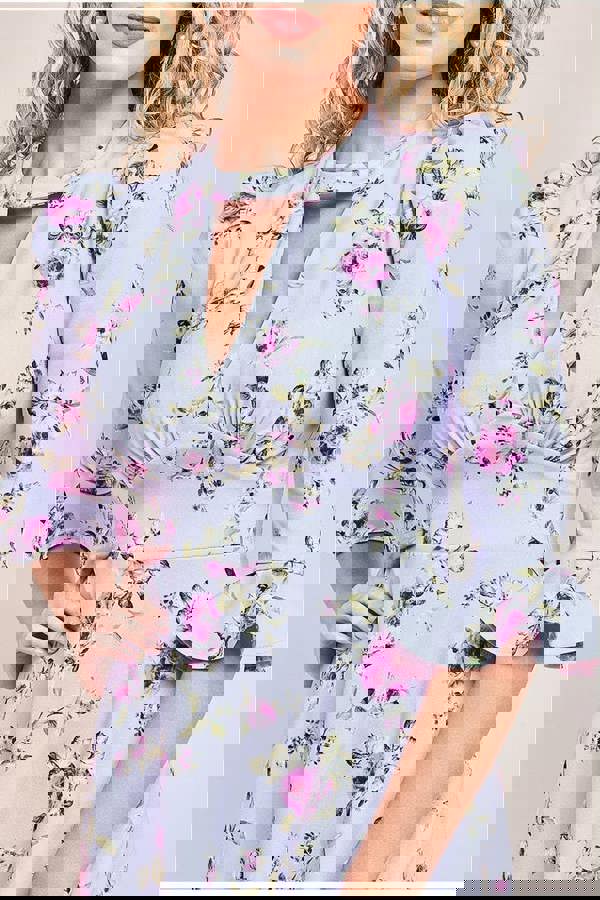 Floral Printed Flared Sleeve Midi - Lilac DR4345