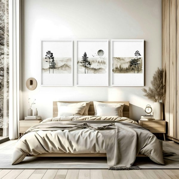 Art prints Scandinavian for bedroom | set of 3 wall art prints