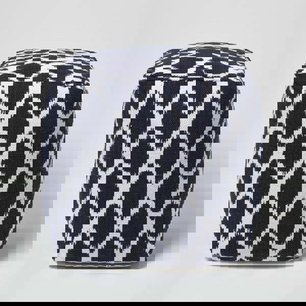 HOMESCAPES Ikat Design Blue and Natural Colour Bean Filled Pouffe