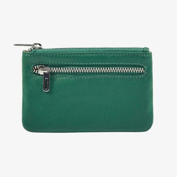 Real leather zip top coin purse for women in green