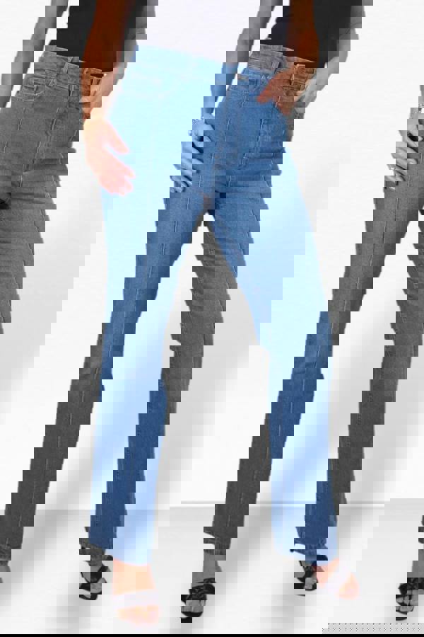 Paulo Due Womens High Rise Flared Denim Jeans with Front Pintuck Detail