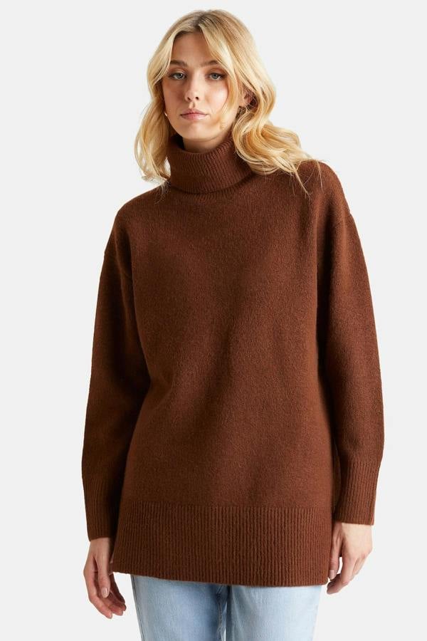 Urban Bliss Rust Deep Hem Roll Neck Jumper