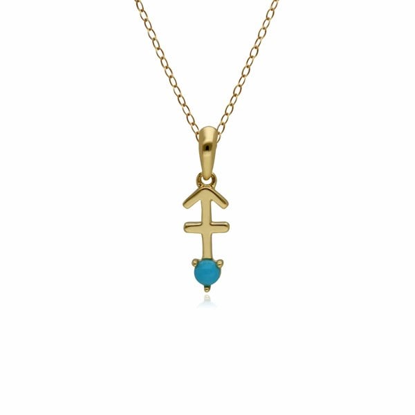 135P2003019 Turquoise Sagittarius Zodiac Charm Necklace in 9ct Yellow Gold 1