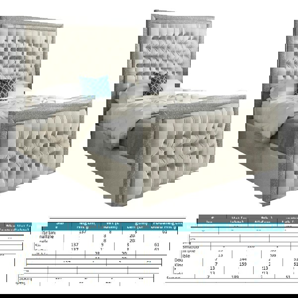 Casa Magna Venice Glitter Border Upholstered Soft Velvet Bed Frame - Cream