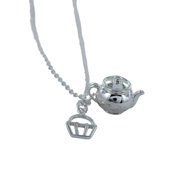 Sterling Silver Tea and Cake Charm Necklace - Reeves & Reeves