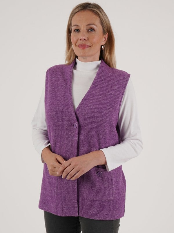 PennyPlain Ribbed Button Gilet - Amethyst