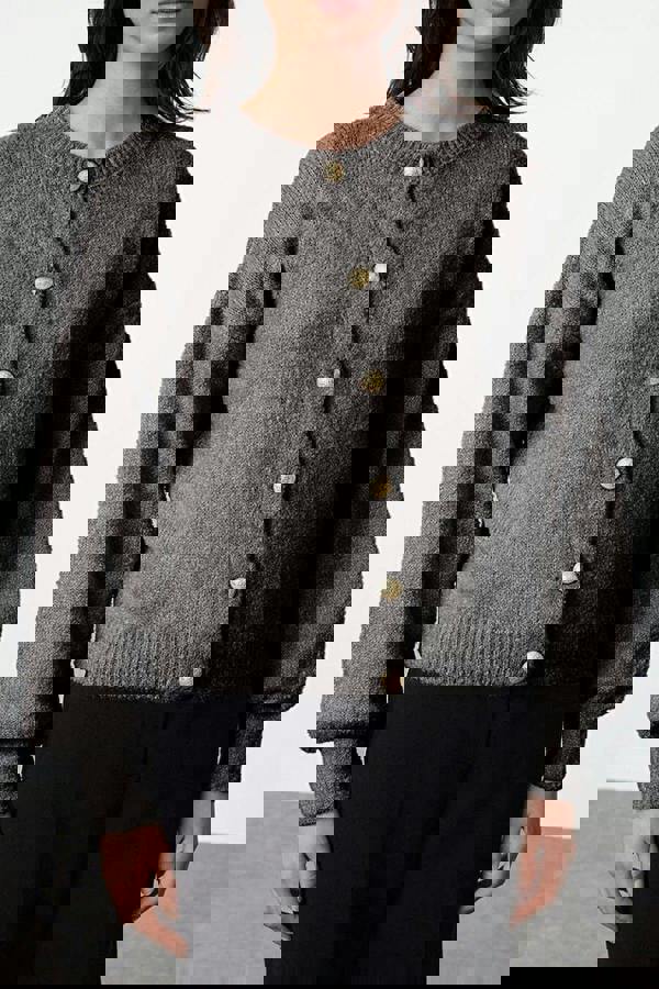 WOVCOR Soft-Textured Knit Cardigan with Button Detail and Balloon Sleeves