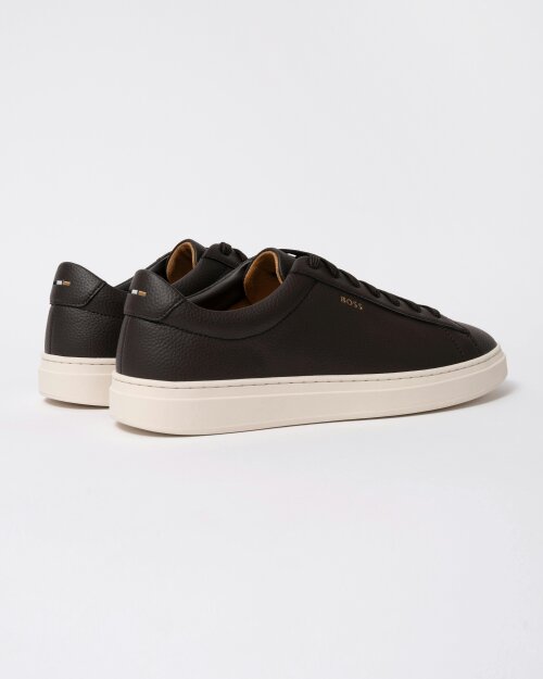 BOSS Orange Kieran Mens Grained-leather trainers with rubber sole - Dark Brown 203