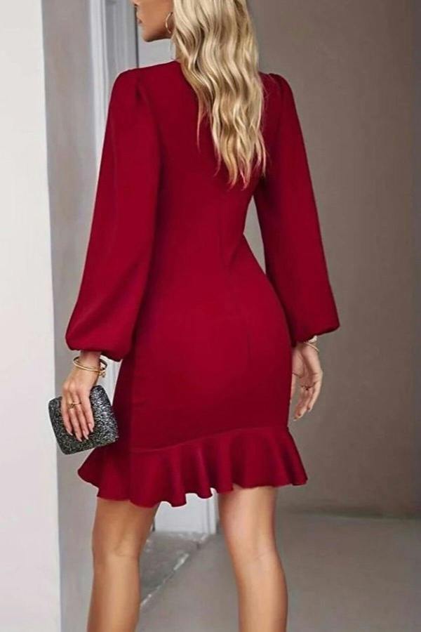 WOVCOR Flounce Detailed Knit Short Dress