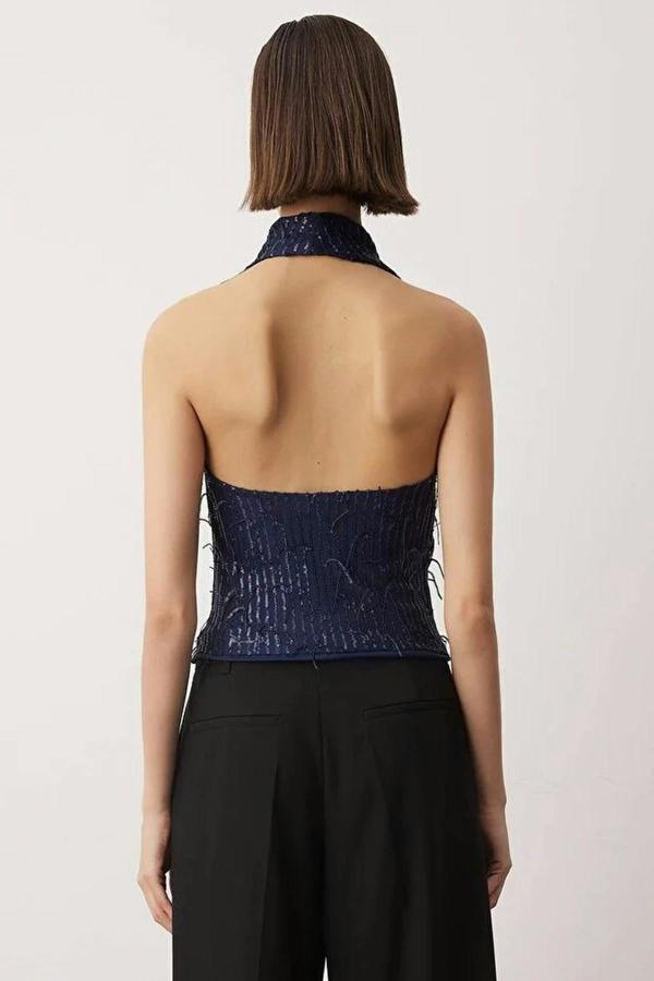 WOVCOR V-Neck Fringed Sequin Party Blouse