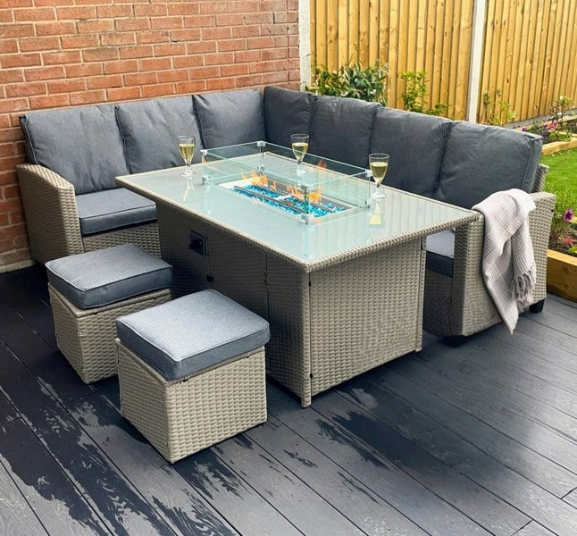 Outdoor Living The Conwy 8 Seat Corner Gas Firepit Rattan Dining Set