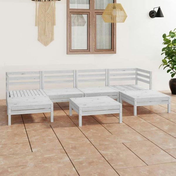 Berkfield 7 Piece Garden Lounge Set White Solid Wood Pine