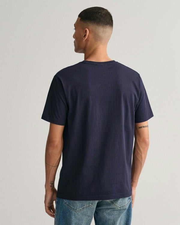 GANT Mens Regular Fit Embroidered Archive Shield T-Shirt - 433 Evening Blue - CHO - Designer Mens Short Sleeve T-Shirts & Tops